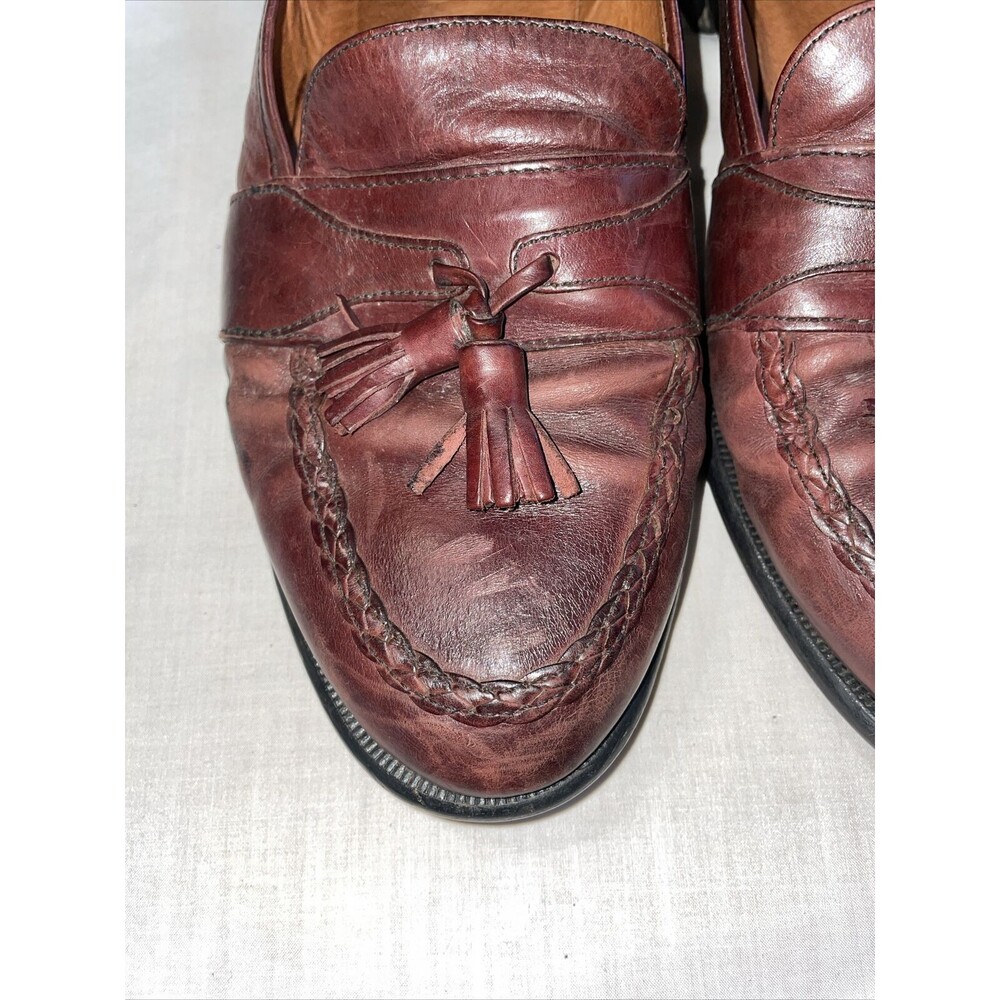Alfani Italy Dress Loafers Men’s Size 11 W Brown Leather Tassels Block Heels - Picture 9 of 13